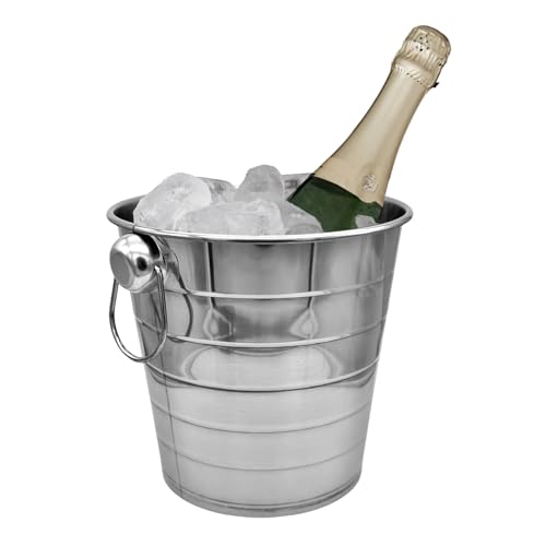 Oceano Secchiello Portaghiaccio in Acciaio Inox Secchio in Metallo per Ghiaccio 2 Maniglie Secchiello per Bottiglie Vini Champagne Feste Eventi (5 L)