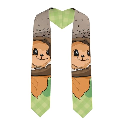 Cartoon Squirrel Print Flat Ribbon Shawl - Satin Shawl for Graduation Ceremony Gift for Son Daughters Friends Sisters
