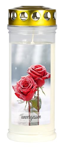 Grabkerze - Gedenkkerze Motiv Schneerose Dauerbrenner 7 Tage Trauerkerze Friedhofskerze TLB