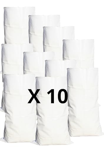 Gecosac – Lot de 10 Sacs à Gravats 55x95 cm – Polypropylène Tissé 55 kg – Résistant Chantier & Jardin – Réutilisable – Blanc