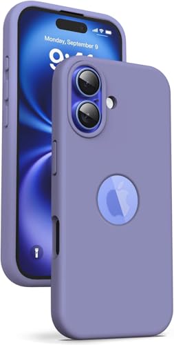 Image of Elzzi Microfiber Logo Cover Compatible for iPhone 16 Plus Case Liquid Silicone Cases Full Body 4 Layer Protective Covers Shockproof Back Cover (Lavender Grey)
