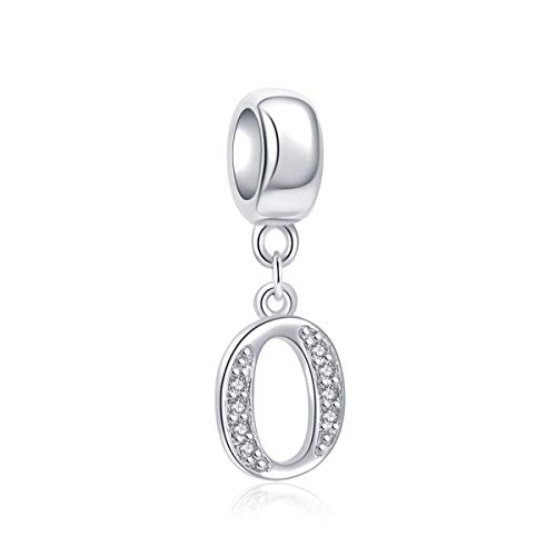 ABUN 925 Sterling Silver Charms Alphabet Beads A-Z Letter Initial Spacer Dangle Clear CZ Stone Authentic for Snake Chain Bracelets