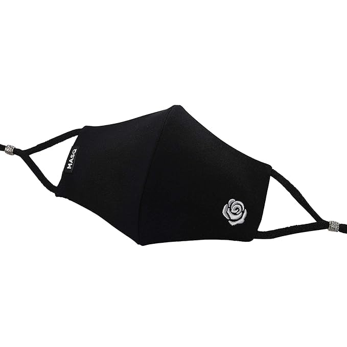 MASQ By Q-One Anti-Pollution His-Her Breathable Protective Reusable Washable Masks, 4 Layer Embroidered, Fashionable Cotton Cloth Face Mask for Women and Girls with Ear Adjusters