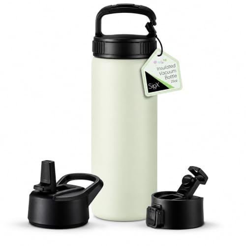 SipX™ 25 oz Insulated Water Bottle with 3 Lids – Leakproof Stainless Steel, Triple Insulated – Cold 24 Hours/Hot 12 Hours – Durable Bottle for School, Gym, Travel – Green