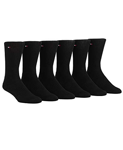 Tommy Hilfiger Men's 6 Pair Sport Cushion Crew, black, Shoe Size 7-12