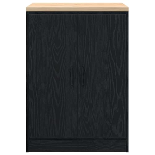 Armoire à outils basse en bois noir avec double porte