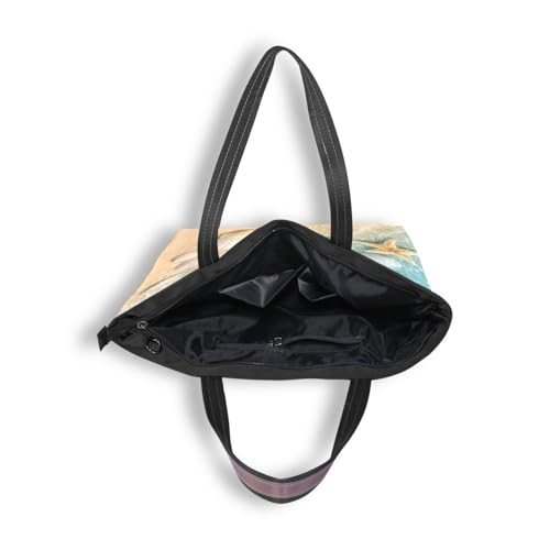 Image of Women Turtle Tote Bag Polyester Handbag Zippered Tote Bag Turtle Tote Purses,Summer Beach Tote Bag