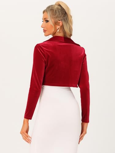 Image of Allegra K Long Sleeve Velvet Shrug Top for Women's Open Front Cocktail Party Cropped Bolero Cardigan