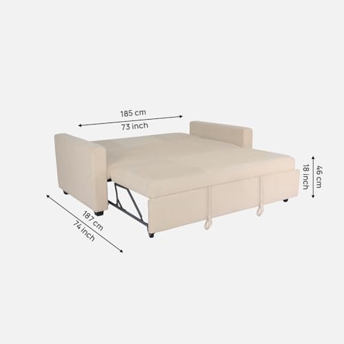 Image of Duroflex Ease - Wood 3 Seater Sofa Cum Bed with Pullout Mechanism, Iconic Beige Finish, 3-Person Sofa