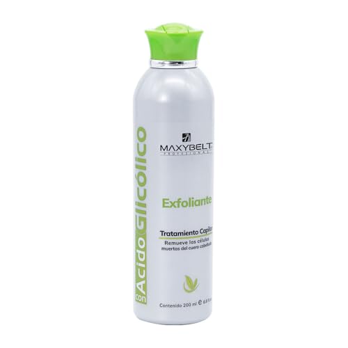Maxybelt Profesional Tratamiento capilar exfoliante con acido glicolico 200ml, remueve las células muertas y el sebo del cuero cabelludo, con ingredientes de origen natural.