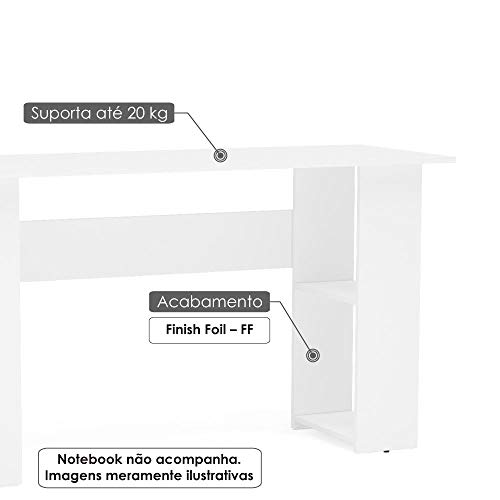 Mesa Lapa para Escritório com 4 Nichos Nas Laterais Branco