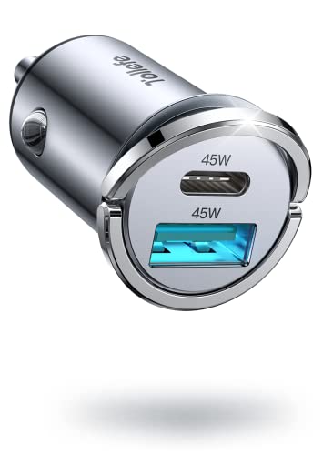 Usb C Car Charger, [Pd45W & Qc45W]Dual Fast Ports Fast Charge Car Charger [All Metal & Mini]Cigarette Lighter Adapter For Iphone 14/13/12 Pro Max Samsung S22/21 Note20/10 Google Pixel, Ipad Pro-Sliver #TOP1