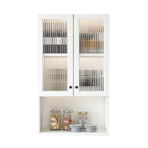 Szara szafka kuchenna naścienna ze szklanymi drzwiami, uniwersalne szafki do przechowywania do salonu, łazienki, gabinetu i balkonu, 80 x 97 x 30 cm stojak ekspozycyjny