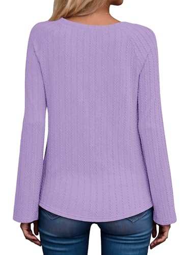ONLYSHE Womens Shirts Long Sleeve Crewneck Tunic Tops Casual Lightweight Knit Solid Color Sweatshirts Trendy Blouse Basic Tee