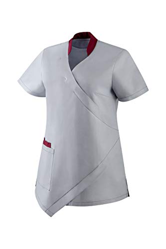 Clinotest Tunique à enfiler pour femme, aspect enveloppant, manches 1/4, col en V, 1 poche latérale avec poche pour téléphone portable, dans le col avant, un bouton pression dissimulé. - Gris - Small Cover