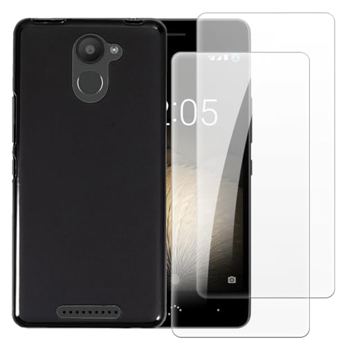 Shantime Funda con 2 Piezas Protector Compatible con BQ Aquaris U Plus, Carcasa Antigolpes y Cristal Templado Protección Completa(Negro)