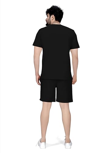 Image of ELLITI Cotton Blend Solid Casual Round Neck Half Sleeve Oversized Co-ord Set Men's, Pyjama Set, Sleepwear Loungewear T-Shirt and Shorts Combo for Men, Night Wear for Men, Night Suit for Men's