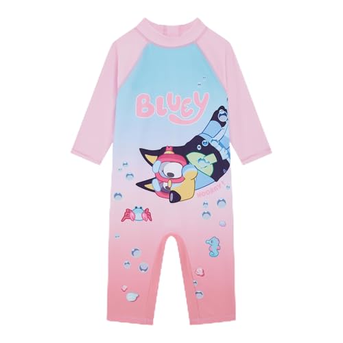 Bluey Official Girl's Swimsuit, One Piece Swimming Costume Sun Suit Featuring, Age 4-5 Years Pink/Blue