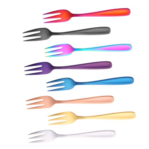 BEBEMOKO 8pcs Stainless Steel Fruit Fork Mini Forks Cocktail Fork Serving Forks Flatware Fork Pastry Mini Dessert Forks Fruit Food Pick Table Forks Food Fork Food Serving Fork Cake Fork