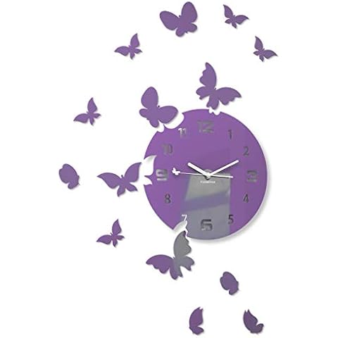 FLEXISTYLE Modern wall clock Butterflies acrylic glass 30cm dial silent movement (non ticking) made in EU (Milka violet) Cover