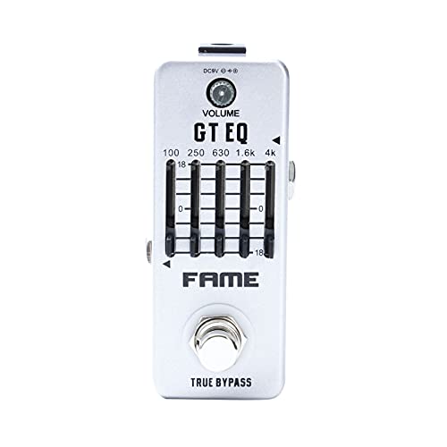 Fame LEF-317 Equalizer, Kompaktes Gitarren-Equalizer-Pedal, 5 Bänder 100Hz-4kHz, True Bypass, Volume-Regler, Robustes Metallgehäuse, 9V DC Netzteil kompatibel, 45x48x95mm, 240g