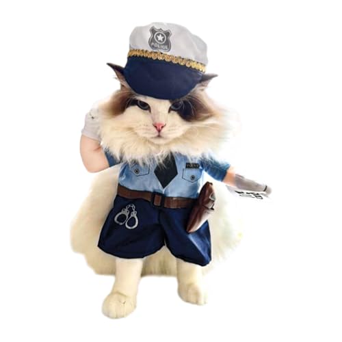 Fkstyle【思わず二度見しちゃう可愛さ!】ペット服 コスプレ 着ぐるみ 犬 猫 兼用 二足歩行 面白い ハロウィン クリスマス パーティー イベント 衣装 警察官 ギタリスト ロデオ トナカイ 小型犬 中型犬 かわいい 写真撮影 道具 (M, B)