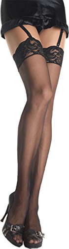 Leg Avenue Thigh High Stockings with Lace Top Hosiery Black One Size