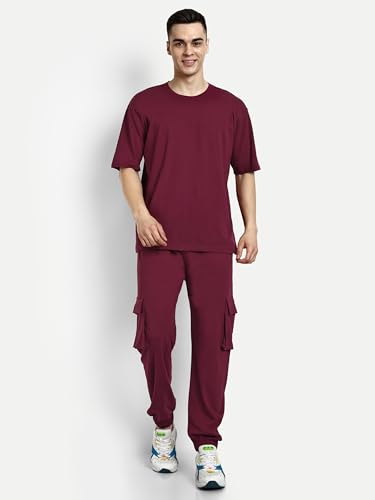 Image of Kraasa Summer Cotton Co-ord Set, Tshirt and Pant Set, Regular Fit Plus Sizes Tracksuit for Men's