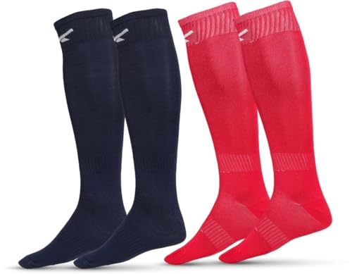 Image of Vector X Blastic Stockings | Polyester Stretchable Material | Knee Length | Unisex | Pack of 2 Pair (NAVY-RED, SENIOR)