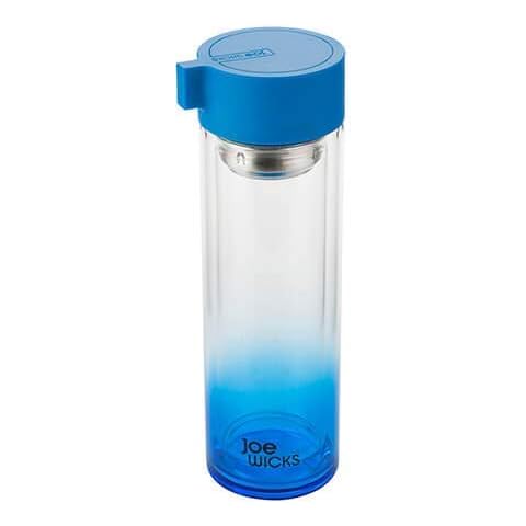 Joe Wicks - Hydration - 350 ml Water Bottle - Crystal Glass - Tea/Fruit Infuser - BPA Free - Dishwasher Safe - Hot/Cold - Blue Cover