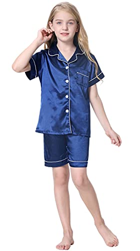 Image of Schbbbta Girls & Women Satin Pajamas Set, 2Piece Silk Nightwear Button-Down Sleepwear for Teen Kids, 3 Years - Women XXL