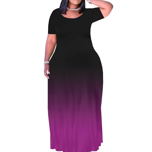 Image of PinkPatty Women's Plus Size Maxi Dresses Short Sleeve Sundress Summer T-Shirt Beach Long Dress with Pockets