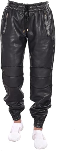 Mens Leather Joggers Pant for Bikers & Riders, Moto Sports Drawstring Pants, Trousers for Boys - Slim Fit Joggers