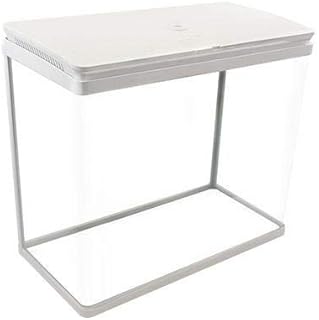 AllPondSolutions Nano Fish Tank with Filter and Light - Rectangular Aquarium Tank with LED Light, Tray Filter System, Curved Glass Front, 90° Tilting Hood - Cold Water Tropical Fish Tank - 72L, White