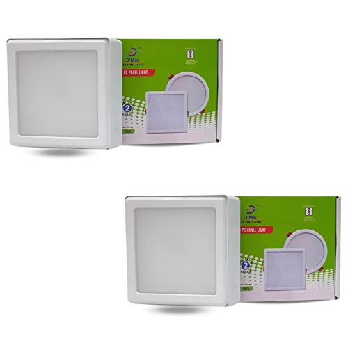 Image of D'Mak 15 Watt Square PC LED Surface Panel Ceiling Light, Poly Carbonate Powder Coated, Surface Mounted LED Light, Energy Saving Lights for Living Room, Bedroom and Hall (3IN1 (WH,WW,NWH), 2)