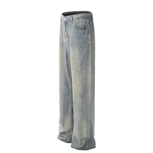 Jeans Pants Trouser Denim Washed Retro Street Trendy Ripped Straight Leg Casual for Men4