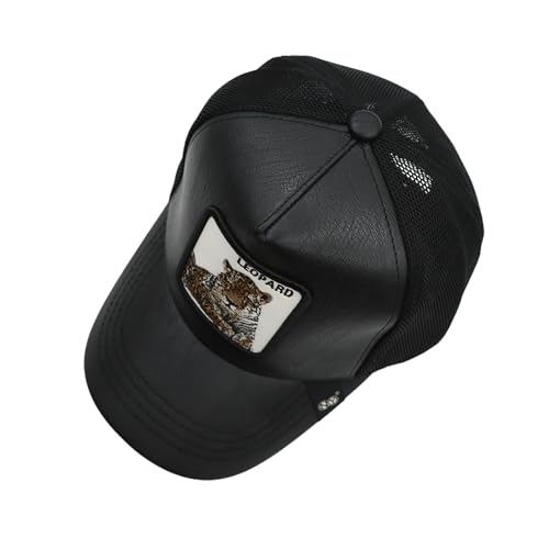 Image of kill off Leather Baseball Cap Panther Patch Cap Trucker for Men Snapback Mesh Animal Patch Hat Men's Black Djustable Baseball Hat Streetwear Fashion Hat