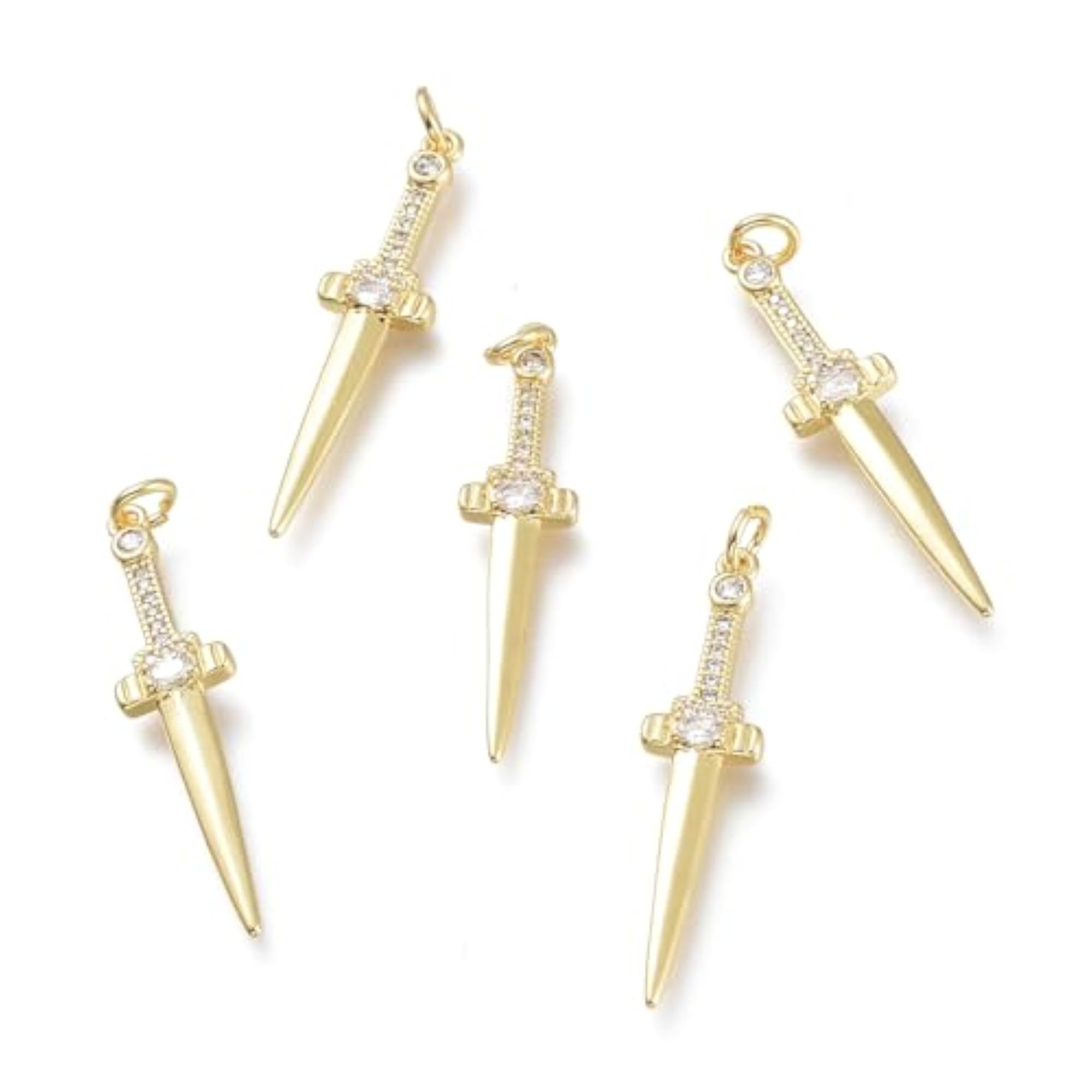 10pcs Brass Sword Shape Cubic Zirconia Pendants for DIY Jewellery