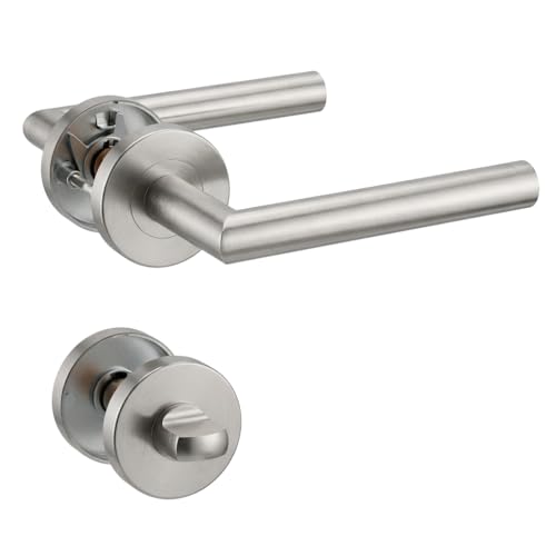 1 Pack of HENYIN Stainless Steel Door Lever Handle with Bathroom Knob Mortise Door Lock handle Silver Color (SO2-103BK)