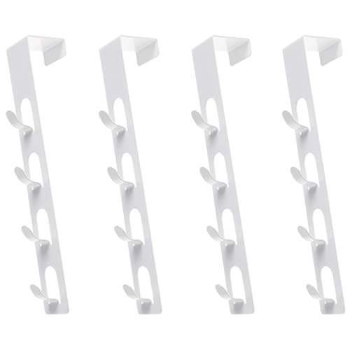 LongChou 4 Packs Metal Over The Door Hooks, Multifunctional Vertical 4-Layer Hanger: Suitable for Keys, Towels, Hats, Bags or Coats Sturdy Clothes Hangers, White