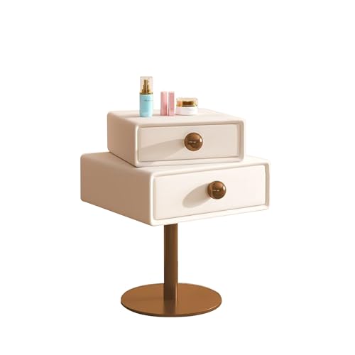 Table de chevet pivotante en bois blanc cassé avec tiroirs de rangement