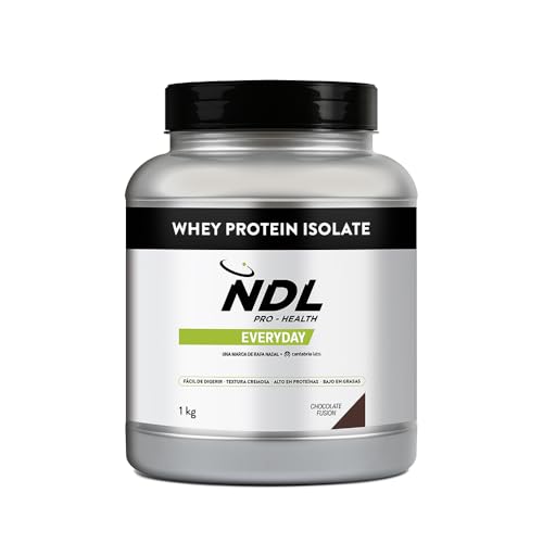 NDL Pro-Health Whey Protein Isolate – Proteína isolada, Tonifica y aumenta la masa muscular, Mejora tus entrenamientos, Alto en proteínas, Bajo en grasas – Chocolate fusion – 1 KG – 30 tomas