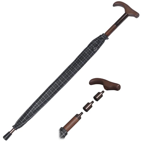 iX-brella Sombrilla ajustable con mango de madera, Cuadros negro, 105 cm