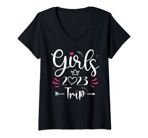Womens Girls Trip 2023 Shirt Weekend Summer Vacay Lover Girls Trip V-Neck T-Shirt