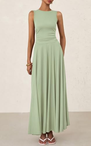 Image of PRETTYGARDEN Womens Summer Dresses 2026 Casual Sleeveless Crewneck Aline Maxi Dress Stretch Tank Flowy Long Dresses
