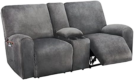 ULTICOR Reclining Loveseat with Middle Console Slipcover, 8-Piece Velvet Stretch Loveseat Reclining Sofa Covers, 2 seat Loveseat Recliner Cover, Thick, Soft, Washable, Loveseat Slipcovers (Dark Grey)