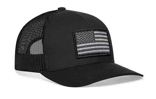 HAKA American Flag Hat, USA Trucker Hat for Men & Women, Adjustable Baseball Cap, Mesh Snapback, Durable Outdoor Black Hat