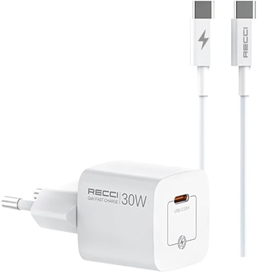 Recci RC77ECC GaN Charger 30W Dual-Port PD/QC - White