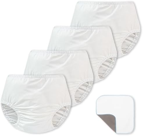EZ Moms 4 Packs Soft Diaper Covers for Toddler Girls Reusable Portable Rubber Pants for Toddlers Plastic Underwear Covers for Potty Training with Baby Washable Wipes Boys and Girls 4T Plastic Pants