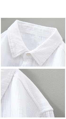 Men's Casual Shirt Crinkled Double Gauze Long Sleeve Square Neck Cotton Beach Blouse Tops4